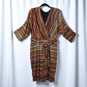 Danny & Nicole Woman Striped Wrap Dress Size 18‎ Metallic Sparkle Party Cocktail